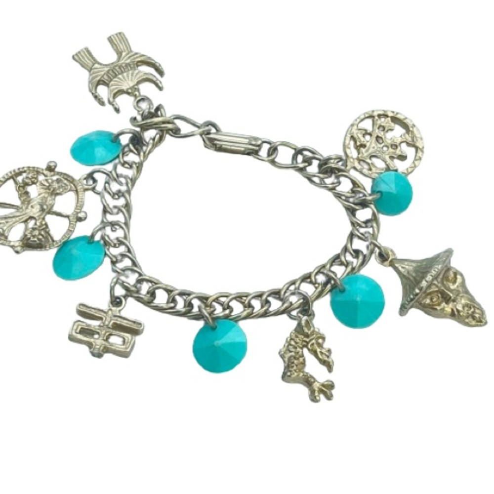 Vintage 50s Asian Charm Bracelet mid-century costume jewelry gold-tone